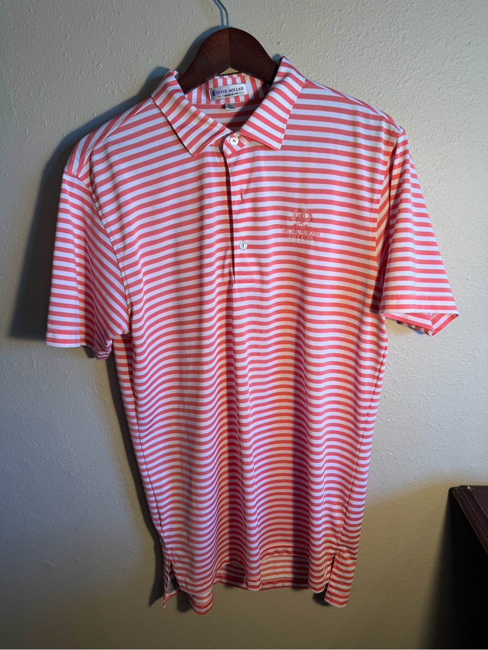 Peter Millar Coral and White Striped Performance Polo